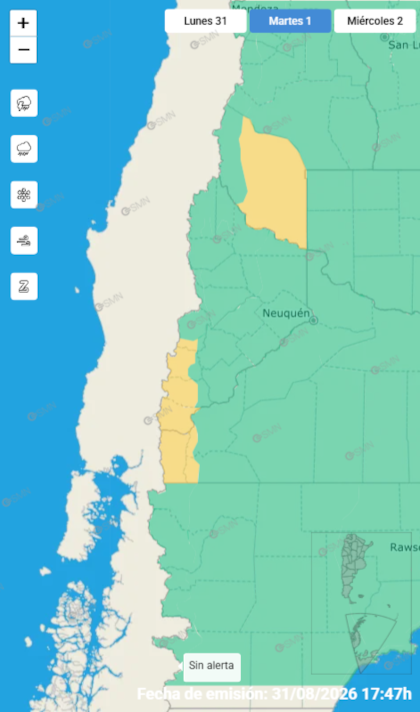 Las alertas emitidas por el SMN para este martes 1 de septiembre