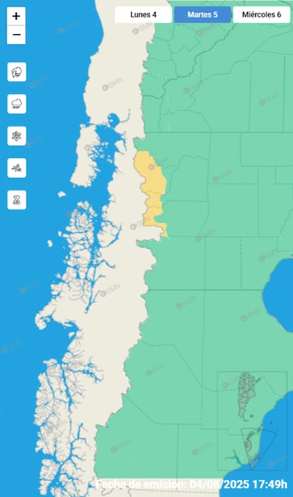 Las alertas emitidas por el SMN para este martes 5 de agosto