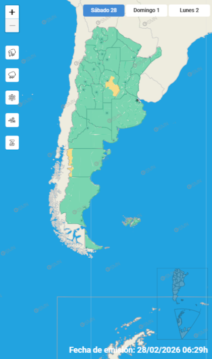 Las alertas emitidas por el SMN para este sábado 28 de febrero.