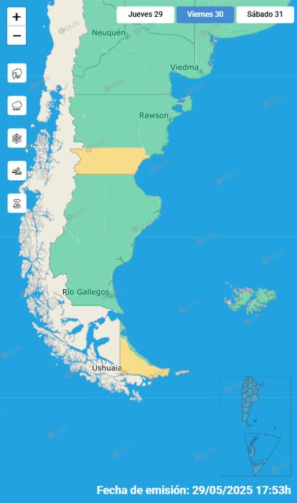 Las alertas emitidas por el SMN para este viernes 30 de mayo
