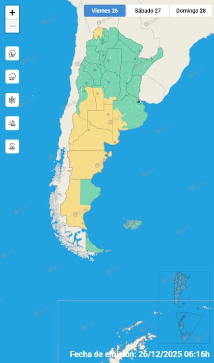 Las alertas emitidas por el SMN para este viernes 26 de diciembre