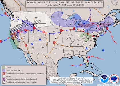 Las alertas meteorológicas del pronóstico del clima en EE.UU. para este lunes 3 de febrero