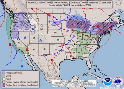 Las alertas para EE.UU. incluyen precipitaciones mixtas, lluvias persistentes y nevadas intensas