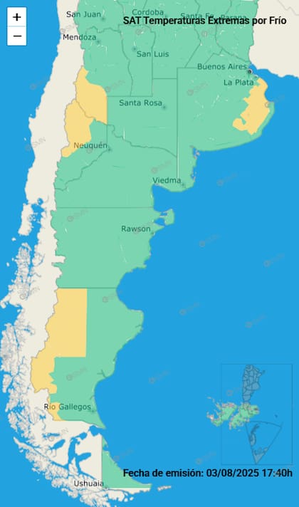 Las alertas por frío para este lunes.