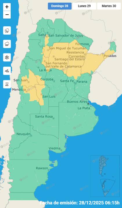 Las alertas por tormentas para este domingo.