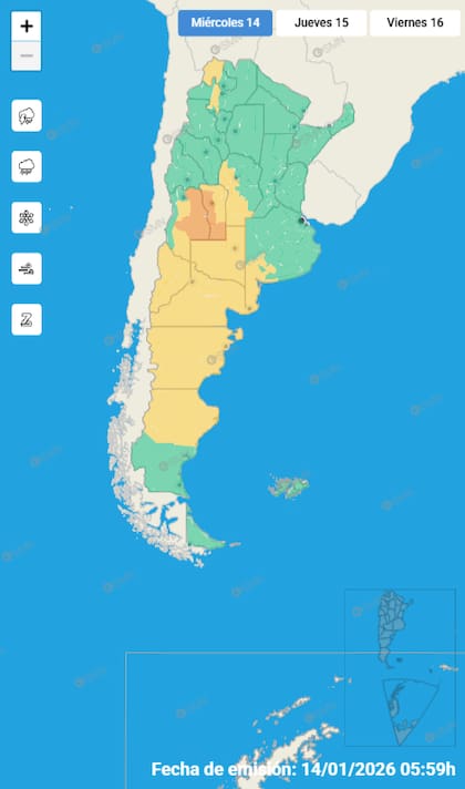 Las alertas por tormentas para este miércoles.