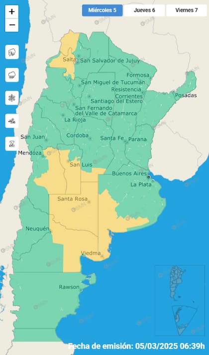 Las alertas por tormentas para este miércoles.