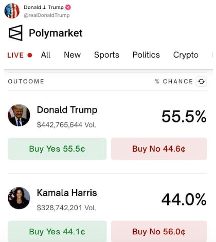 Las apuestas de Polymarket para las elecciones de 2024