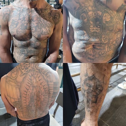 Las autoridades señalaron los tatuajes de Flores-Flores, varios de los cuales evidencian su vinculación con la Mexican Mafia