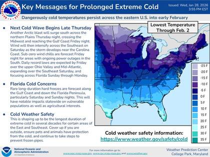 Las bajas temperaturas continuarán en todo el este de Estados Unidos (FB NWSWPC)