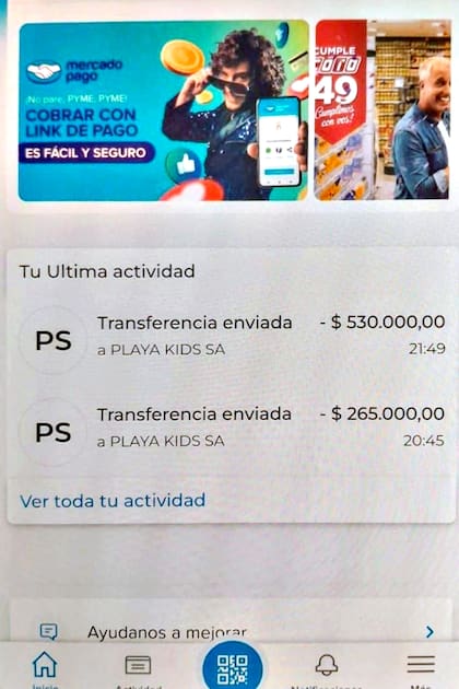 Las capturas de las supuestas transferencias que nunca se acreditaron