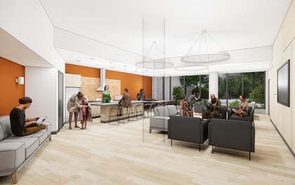 Las características del edificio incluyen, entre otras, una sala comunitaria, sala de computadoras, gimnasio y terraza