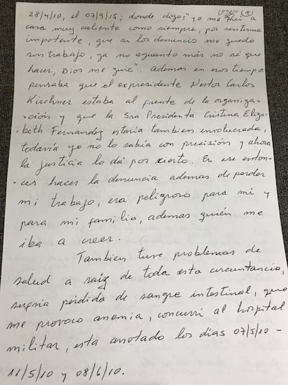 Página siete del escrito que Centeno entregó a Bonadio
