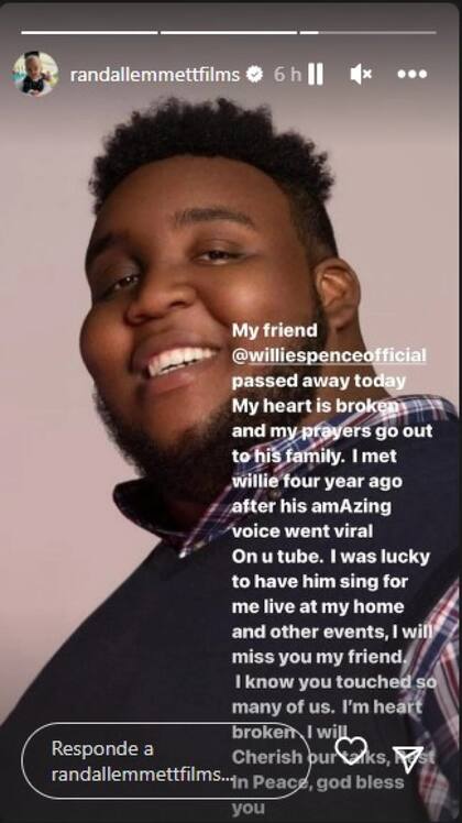 Las condolencias de un productor de cine por el fallecimiento de Willie Spence