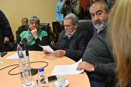 Pablo Moyano, Carlos Acuña y Héctor Daer, el viernes pasado, cuando la CGT resolvió la adhesión a la marcha en Plaza de Mayo en apoyo a Cristina Kirchner