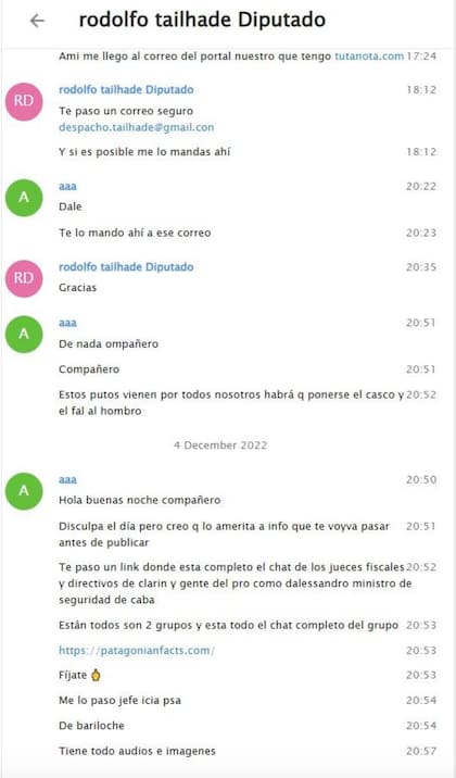 Las conversaciones de Rodolfo Tailhade con su contacto "aaa"