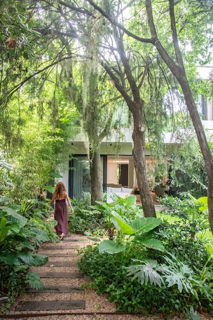 Las copas de los árboles y la exuberancia de la vegetación crean una atmósfera especial, como un oasis en medio del trazado urbano