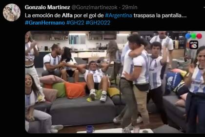 Las críticas hacia Alfa por no festejar el gol de Argentina causó furor en las redes (Captura Twitter)