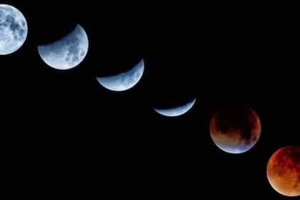Las distintas fases del eclipse lunar parcial