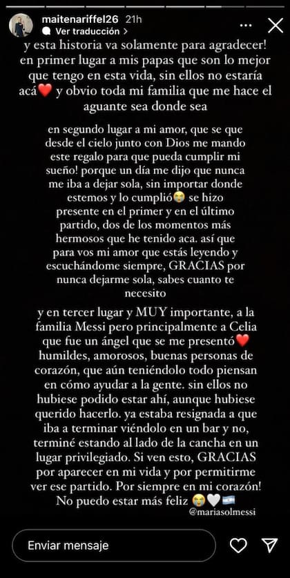 Las emotivas palabras de Maitena tras el regalo que recibió (Foto: Instagram @maitenariffel26)