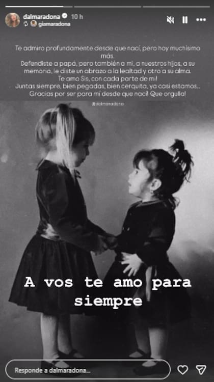 Las emotivas palabras que Gianinna le dedicó a Dalma (Foto: Instagram @giamaradona)