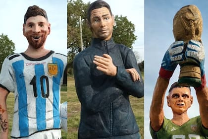 Las estatuas de Lionel Messi, Lionel Scaloni y Emiliano "Dibu" Martínez en Entre Ríos