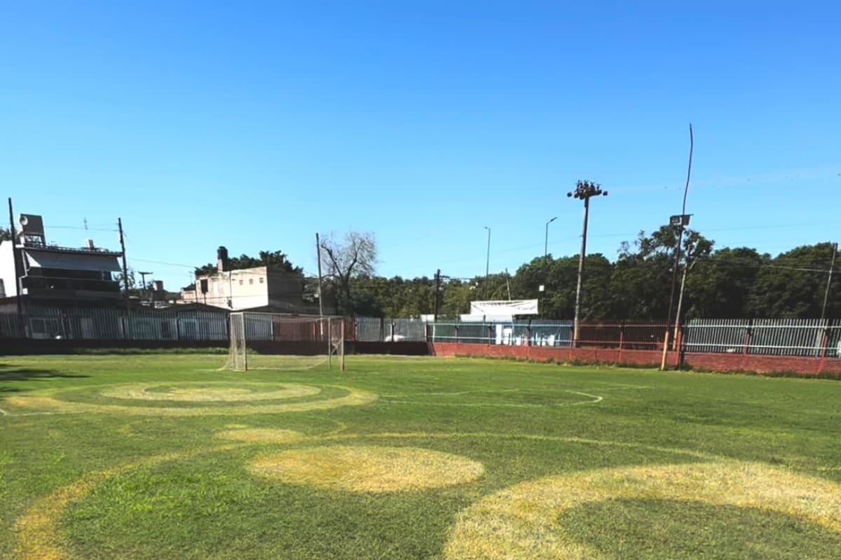 Las extrañas señales que aparecieron en el césped de una cancha de futbol y se viralizaron.