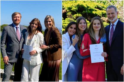 Las familiar reales de España y los Países Bajos celebraron la graduación de sus hijas, Leonor y Alexia
