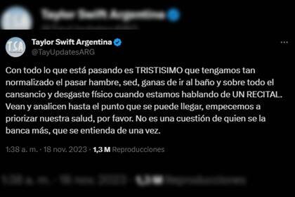 Las fanáticas argentinas se pronunciaron ante la organización del show en Brasil (Captura X)