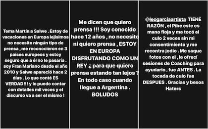 Las historias de Fran Mariano contra Martín Salwe (Foto: Instagram @franmarianook)