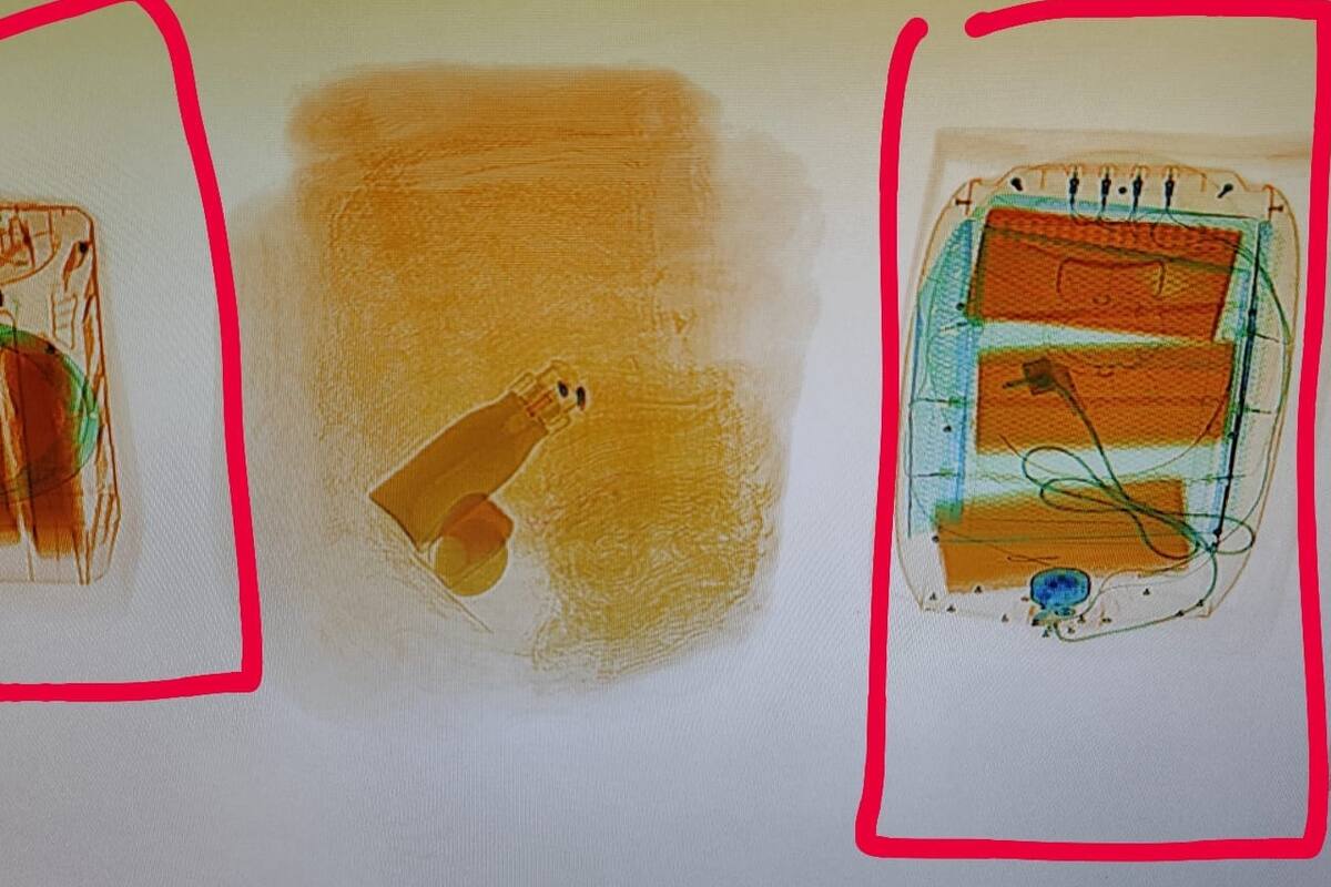 Las imágenes de rayos x revelaron los 6.5 kg de cocaína ocultos en un parlante y una estufa eléctrica