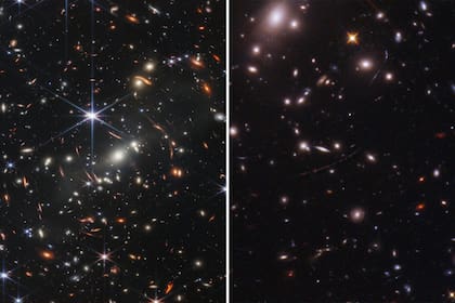 Las imágenes del universo captadas por los telescopios Webb (izquierda) y el Hubble (derecha)