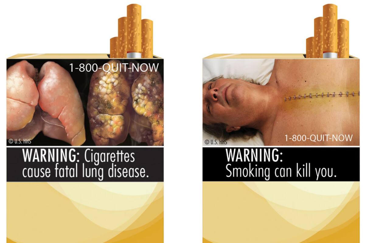 Las imágenes incluyen un cadáver, una dentadura destrozada y un pulmón ennegrecido