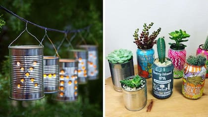 Las latas de aluminio también pueden transformarse en otros objetos como faroles para iluminar el jardín