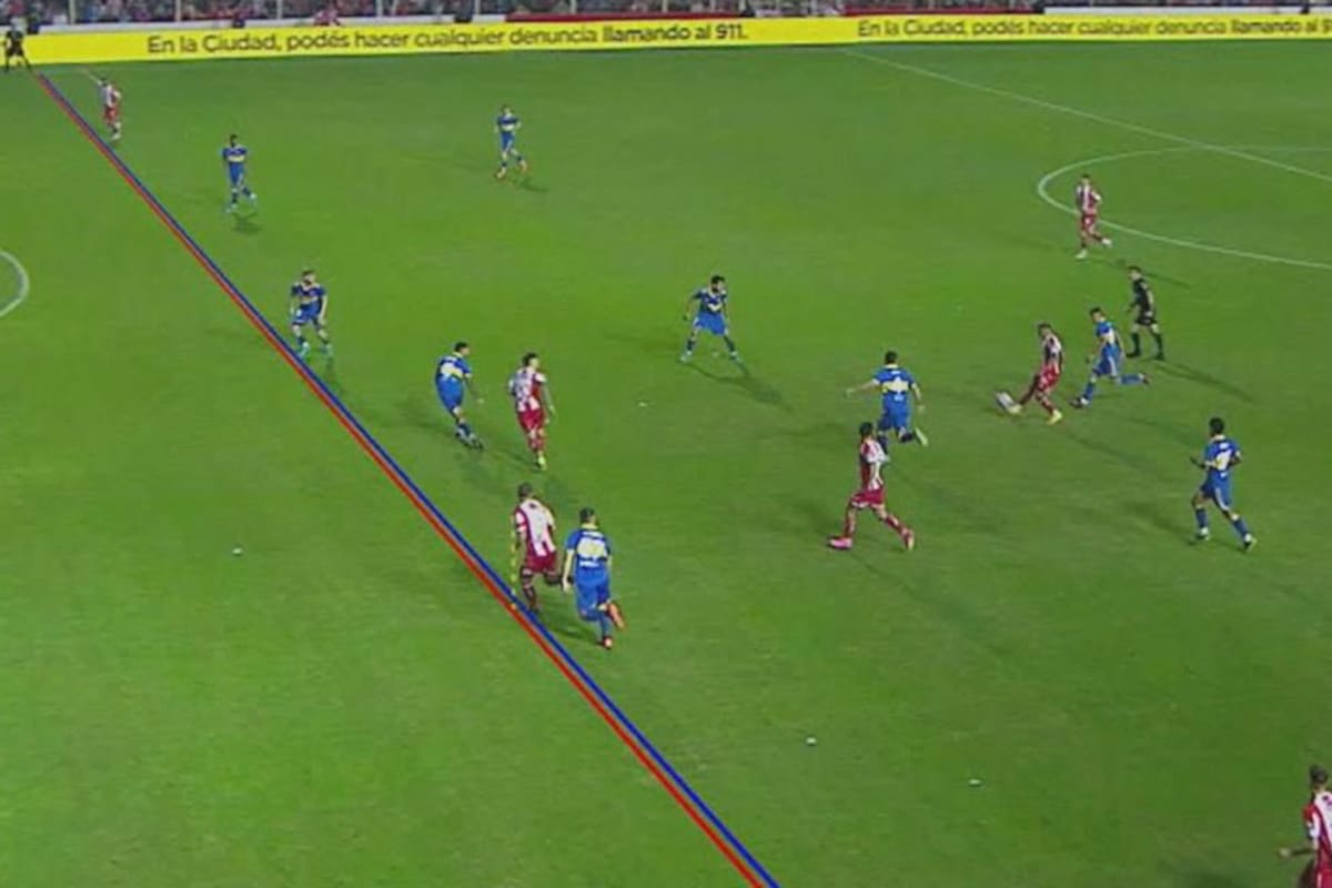 Las líneas del offside y el gol de Unión, anulado, ante Boca