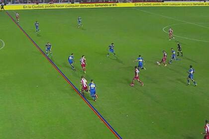Las líneas del offside y el gol de Unión, anulado, ante Boca