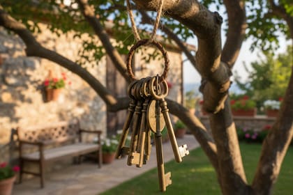 Las llaves tienen un efecto doble, impide que se acerquen las aves y simbolizan un amuleto para proteger el hogar