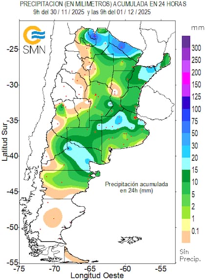 Las lluvias de las últimas 24 horas