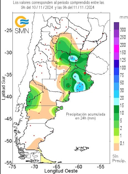 Las lluvias de las últimas 24 horas hasta las 9 de hoy