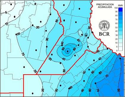 Las lluvias registradas en la región núcleo entre ayer 8 AM y hoy 8 AM