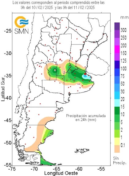 Las lluvias registradas hasta las 9 del 11 de febrero