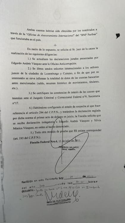 Las medidas de prueba pedidas sobre Vázquez en 2011
