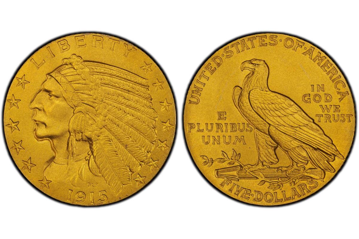 Las monedas de cinco dólares estadounidenses de 1915 con diseño Indian Head, pueden comercializarse por hasta US$200 mil debido a sus características "proof"