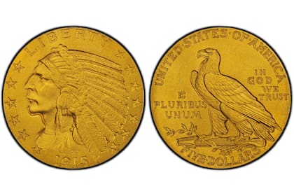 Las monedas de cinco dólares estadounidenses de 1915 con diseño Indian Head, pueden comercializarse por hasta US$200 mil debido a sus características "proof"
