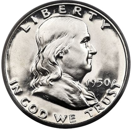 Las monedas de prueba con el rostro de Franklin se acuñaron entre 1950 y 1963