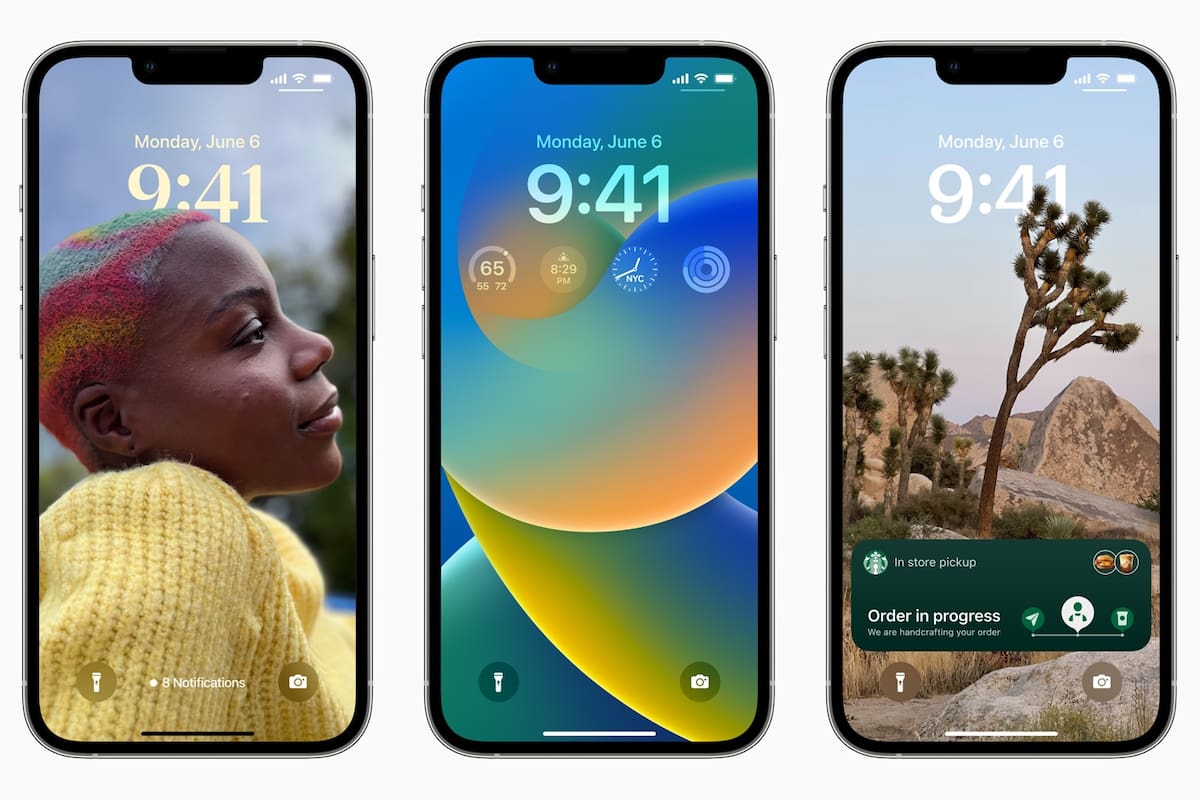 Las nuevas opciones de configuración de la pantalla de bloqueo de iOS 16, con las notificaciones inferiores, los widgets y las opciones de cambio de tipografías y diseño