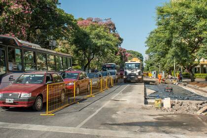 Las obras del nuevo metrobús en la avenida Directorio, entre Lacarra y Fernández, frente al Parque Avellaneda