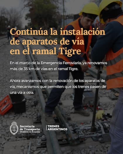 Las obras forman parte de un plan de renovación integral de la infraestructura ferroviaria (Foto: Instagram @trenesargentinosop)