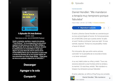Las opciones en Spotify y Google Podcast para descargar el audio y poder escucharlo sin conexión a Internet