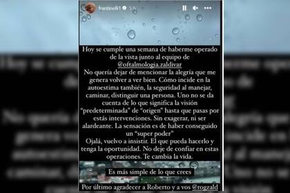 Las palabras de Fran acerca de la operación a la que se sometió (Foto Instagram @frantinelli1)